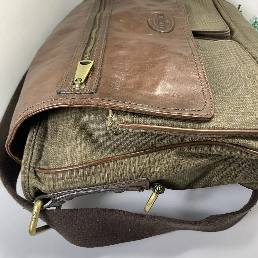 Fossil Leather & Fabric Messenger Laptop Adjustable Strap Bag Men’s